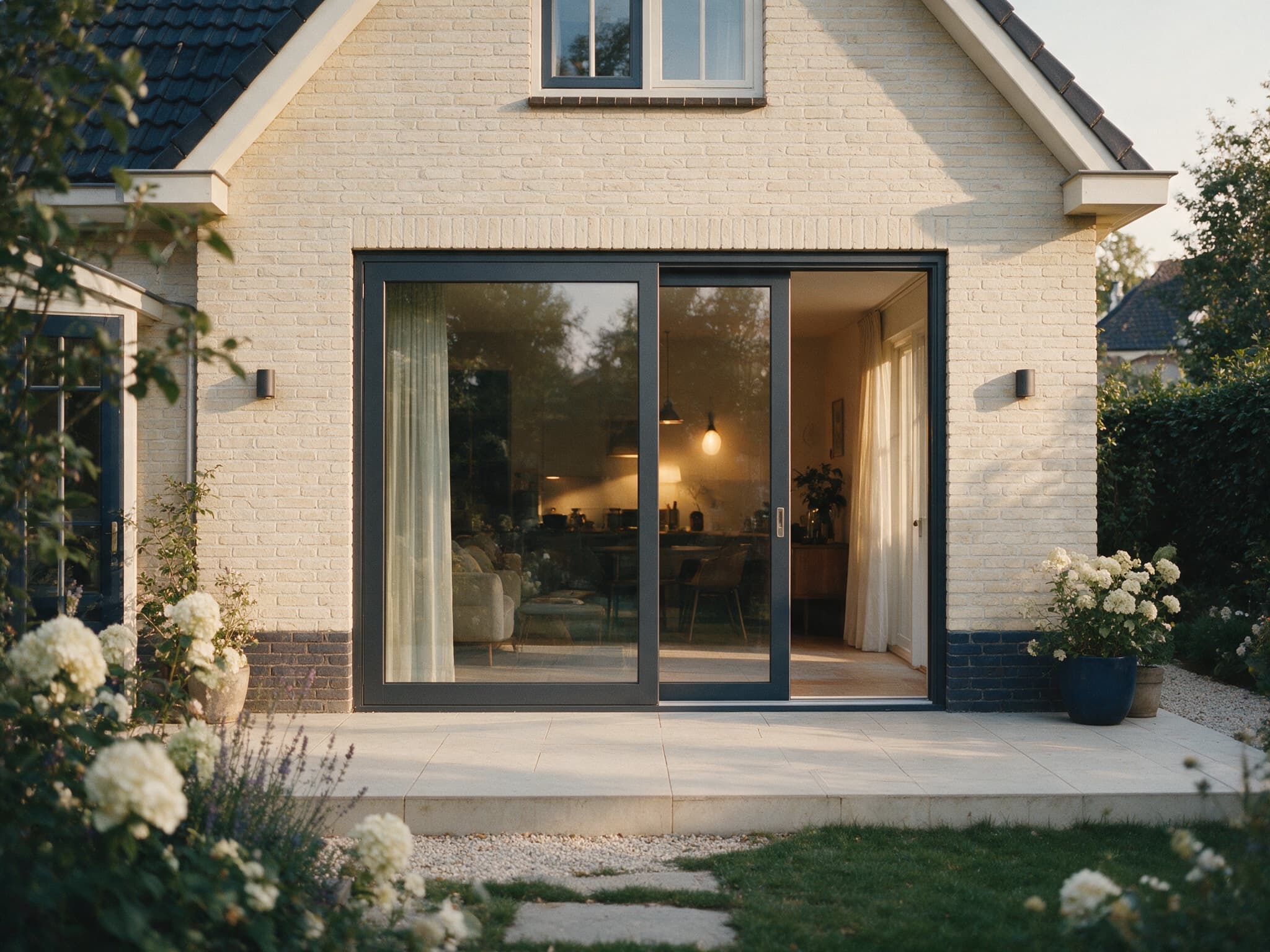 Moderne schuifpui in de achtergevel van een woning