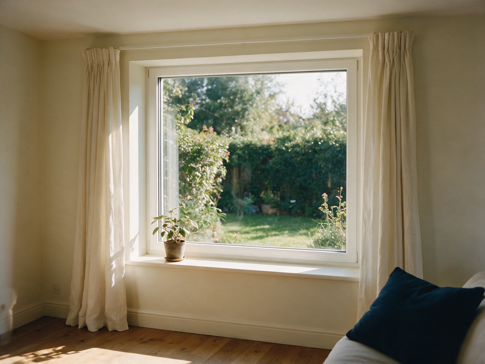 Zonlicht door een nieuw kozijn in een woonkamer
